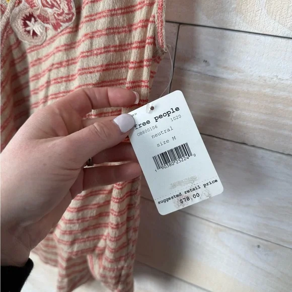 Free People Frida Embroidered Striped Faux Wrap Top in Neutral Size M NWT - Picture 6 of 8